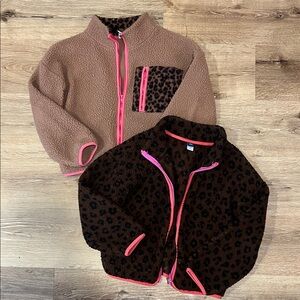 Old Navy Pink-Trim Brown Sherpa Jacket Duo with Leopard